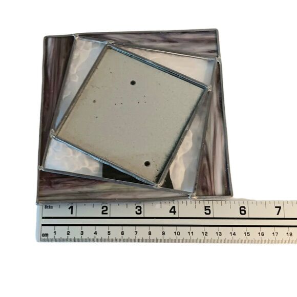 Vintage Purple Slag & Clear Stained Glass Photo Frame 5.5" Fits 3.5" Photo Fetco - Picture 9 of 9